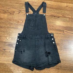 Ripped Black Short Overalls